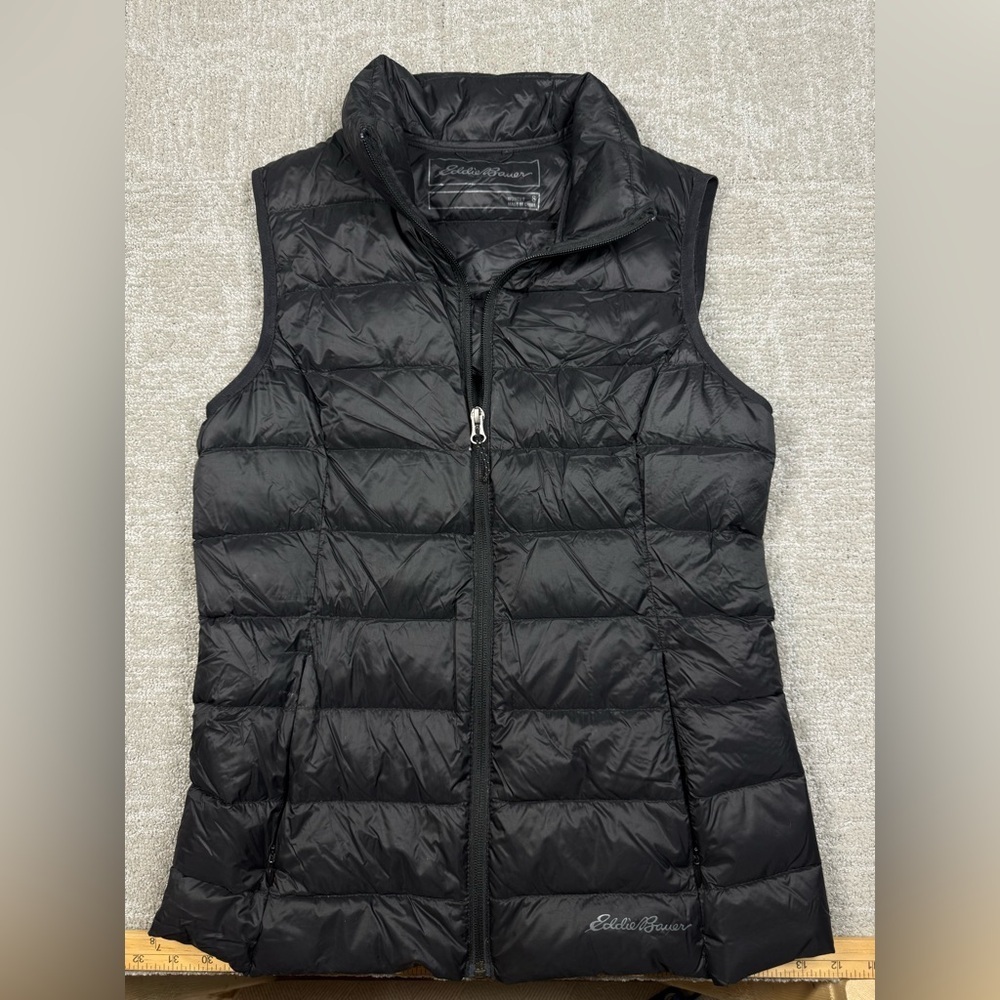 Eddie Bauer EB650 Black Full Zip Puffer Packable Vest Women Size Small